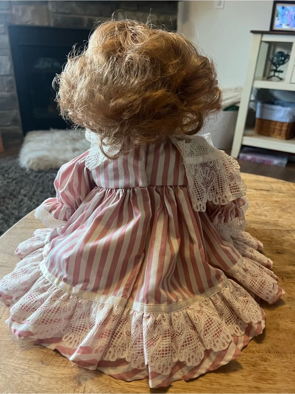 Dolls by Jerri 1990 Baby Doll in Pink & White Striped Lace Dress 20”